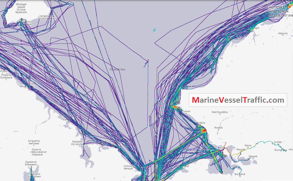 Live Marine Traffic, Density Map and Current Position of ships in CHUKCHI SEA